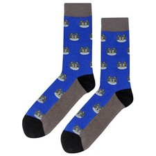 NWT Cat Head Dress Socks Novelty Men 8-12 Blue Crazy Fun Sockfly