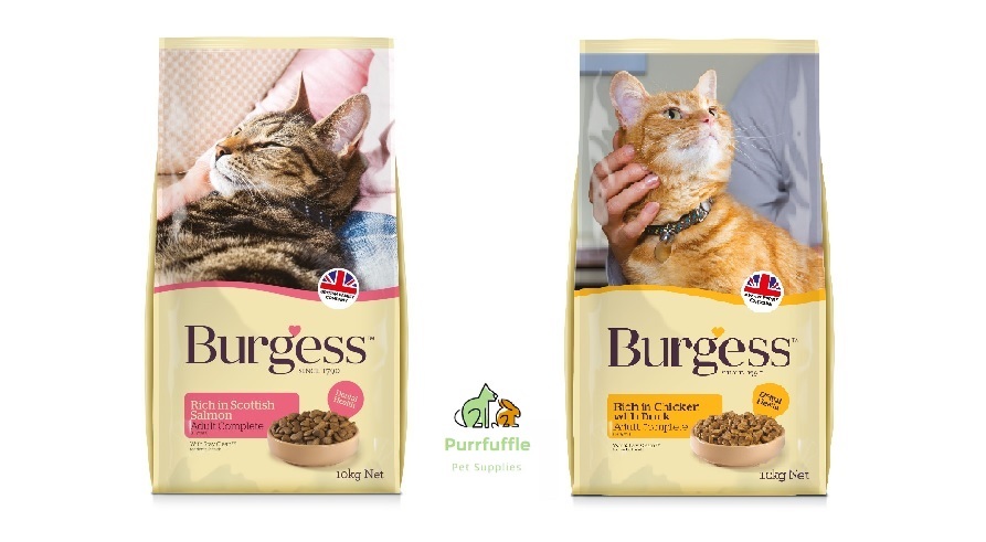 20KG BURGESS Dry Cat Food Biscuits - 1x 10KG Chicken & Duck AND 1x 10KG Salmon
