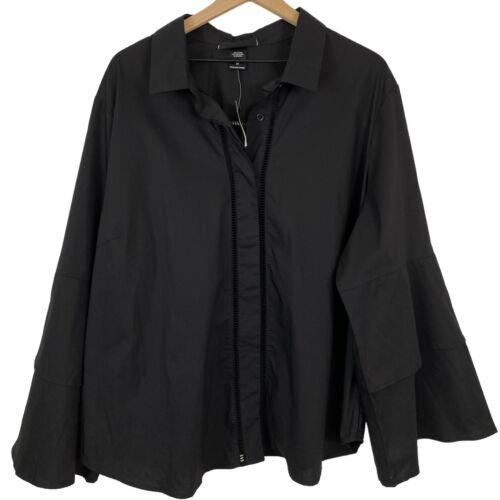 Ashley Stewart Womens Button-Down Shirt Size 22 Square Cutouts Long Sleeve Black - 第 1/9 張圖片