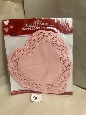 Heart Paper Doilies  -PINK -Raised  Love  & Roses Print- 16 Count - 10 X 10  