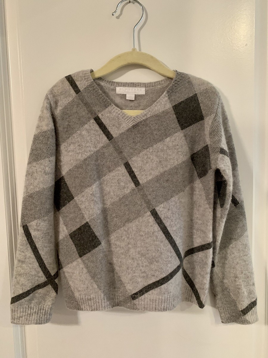 Burberry Children 100% Cashmere Grey Signature Plaid Sweater 4Y 