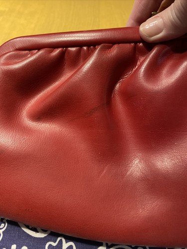 Leather Vintage 1960s Era Double Lock Cherry Red Clutch Bag Purse - Picture 13 of 17