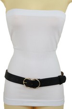 Women Black Faux Leather Holidays Party Classic Belt Gold Buckle Plus Size L XL