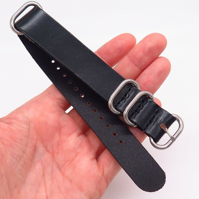 18mm Black Genuine Leather Stainless Steel Watch Band OnePiece Strap
