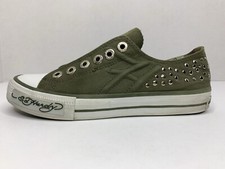 Ed Hardy Women's Green Low Top Slip On Canvas Sz 5 Graphic Shoes P136