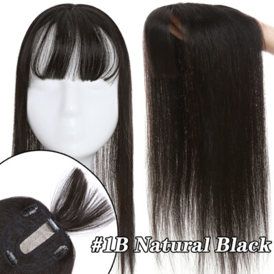 18 100% Human Hair Topper Toupee Piece Clip in Top Wig Silk Base Women Hairpiece