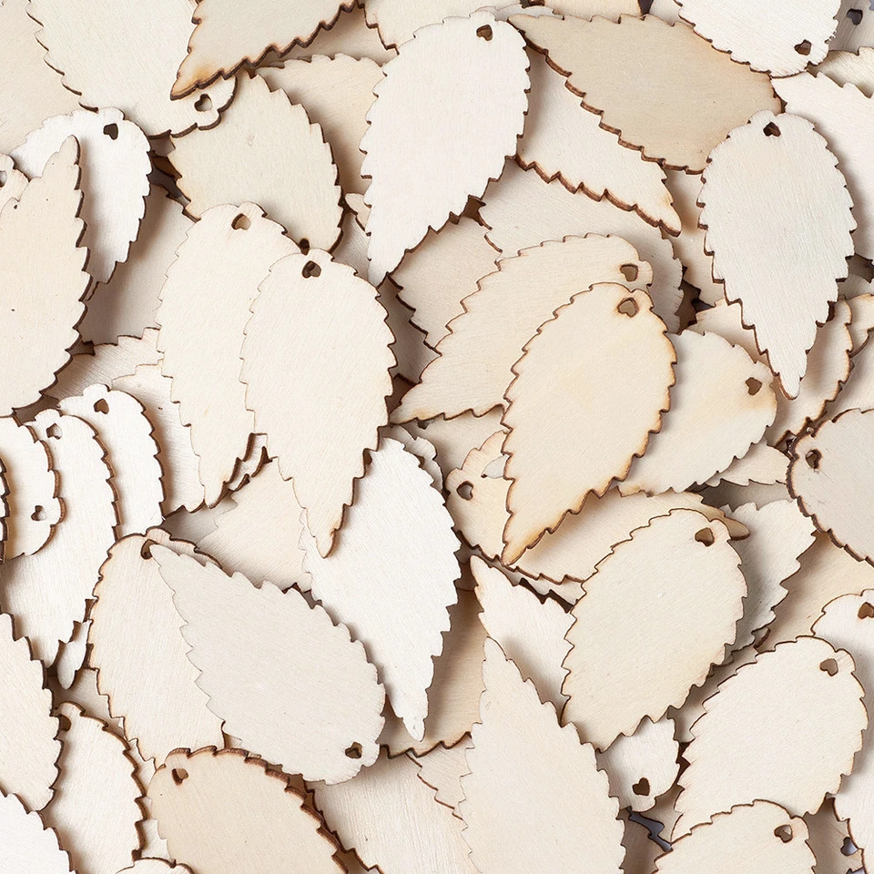 Незаконченные подвески из деревянных листьев большие гладкие подвески антикварные белые 50 мм 100 шт. - Изображение 2 из 4