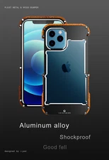 R-Just Metal + Wood Bumper Hard Alu Case Cover for iPhone 12 13 14 15 16 Pro Max