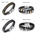 Herren Echtleder Armband Lederarmband Edelstahl Gold Silber Magnetverschluss