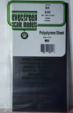 Evergreen Scale Models 9515 Black Styrene Sheets 6" x 12" x .040" Thick 2 Sheets