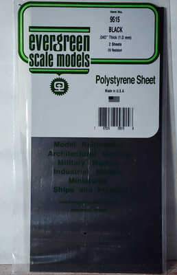 Evergreen Scale Models 9515 Black Styrene Sheets 6'' x 12'' x .040'' Thick 2 Sheets