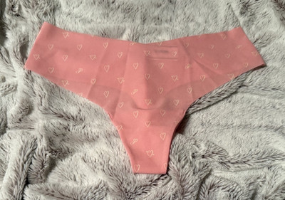 Victoria's Secret PINK Logo Petal Pink Heart No Show Thong Panty ~ LARGE ~ NWT!