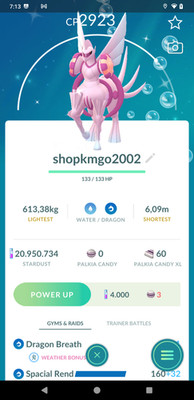 Pokémon Shiny Palkia Origin Form- 3moves--Spacial Rend--Read description