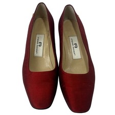 VTG Etienne Aigner Red Silk Classic Square Toe Wide Heel Pumps Size 7M
