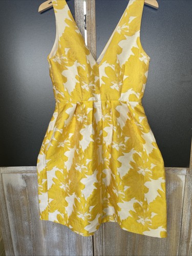 Next Dress Ladies Size 8 Yellow Jacquard Mini Tulip Occasion Wedding Guest - Picture 9 of 12