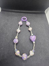 Handcrafted Silver Heart And Purple Strawberry Phone Chain