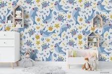 3D Baby Shark Pattern Kids Self-adhesive RemoveHable Wallpaper Wall Mural 140