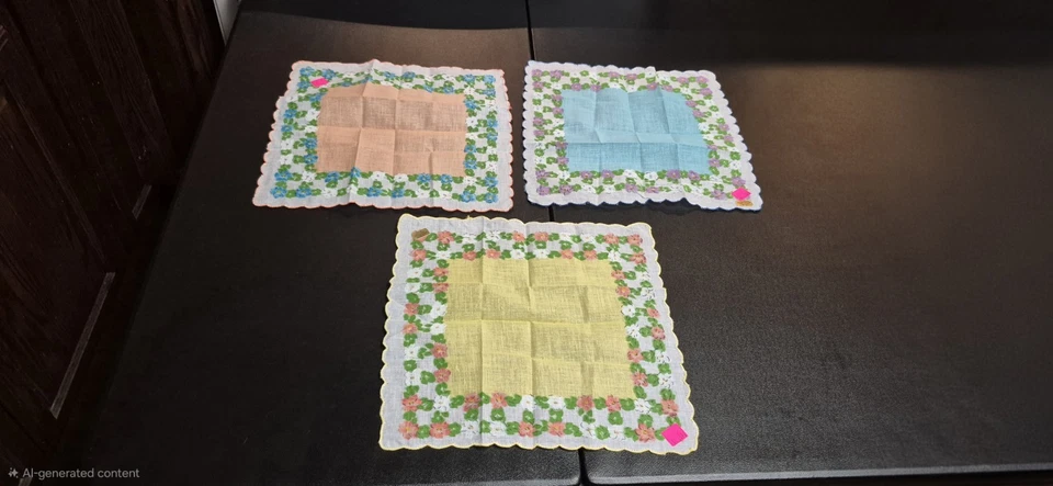 Juego de 3 pañuelos vintage de algodón crujiente Foto 2 de 3