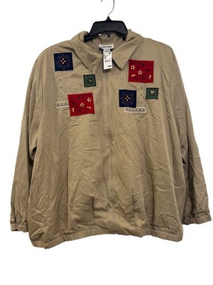 Alfred Dunner Beige Embroidered Zip-Up Jacket 24W Polyester Made In Macau