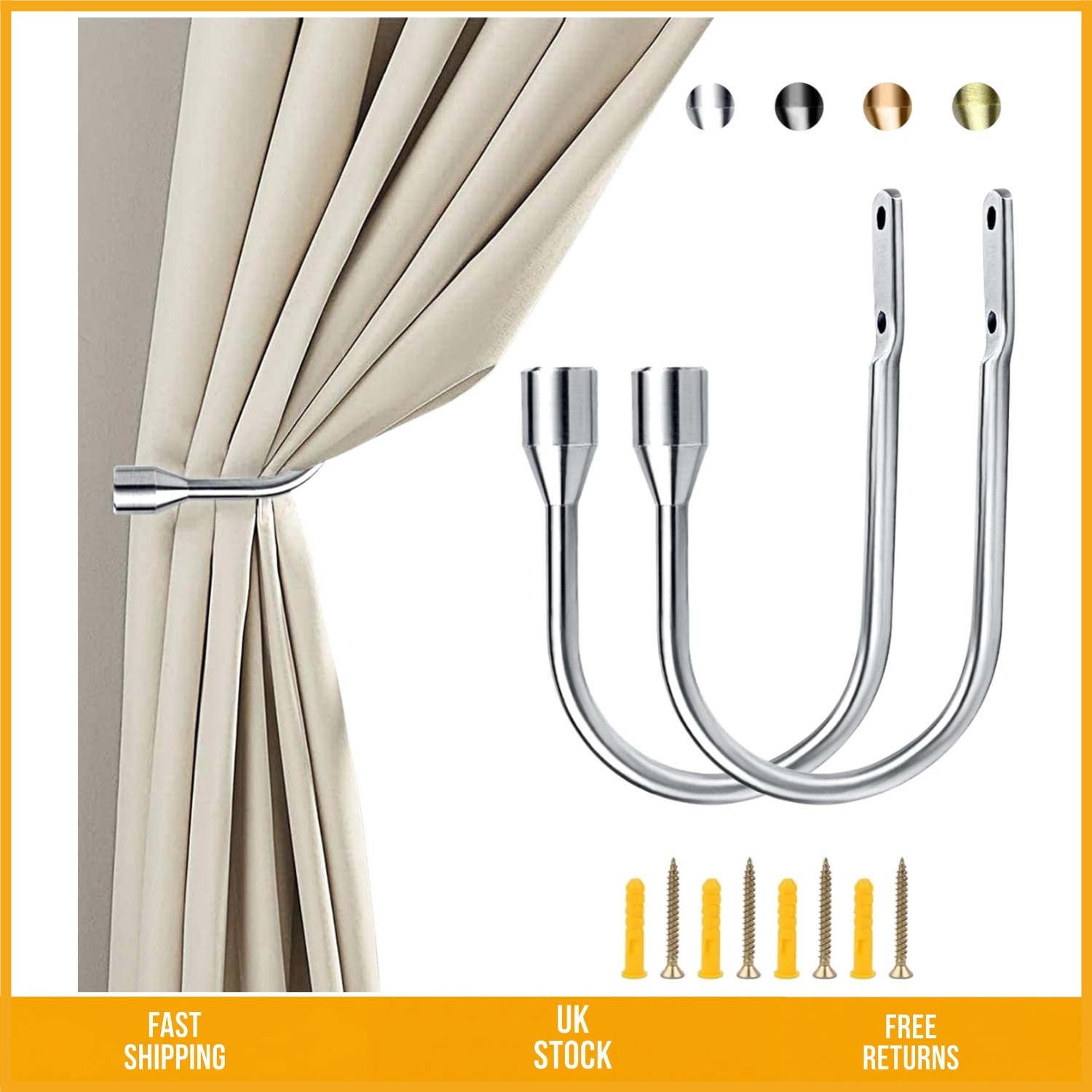 Elegant U Shaped Metal Curtain Tieback Hook Silver Holdback Set 155x95mm 2pc