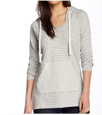 New W/Tag James Perse Womens Gray Striped Scoop Cotton Hooded Sweater 3 Large