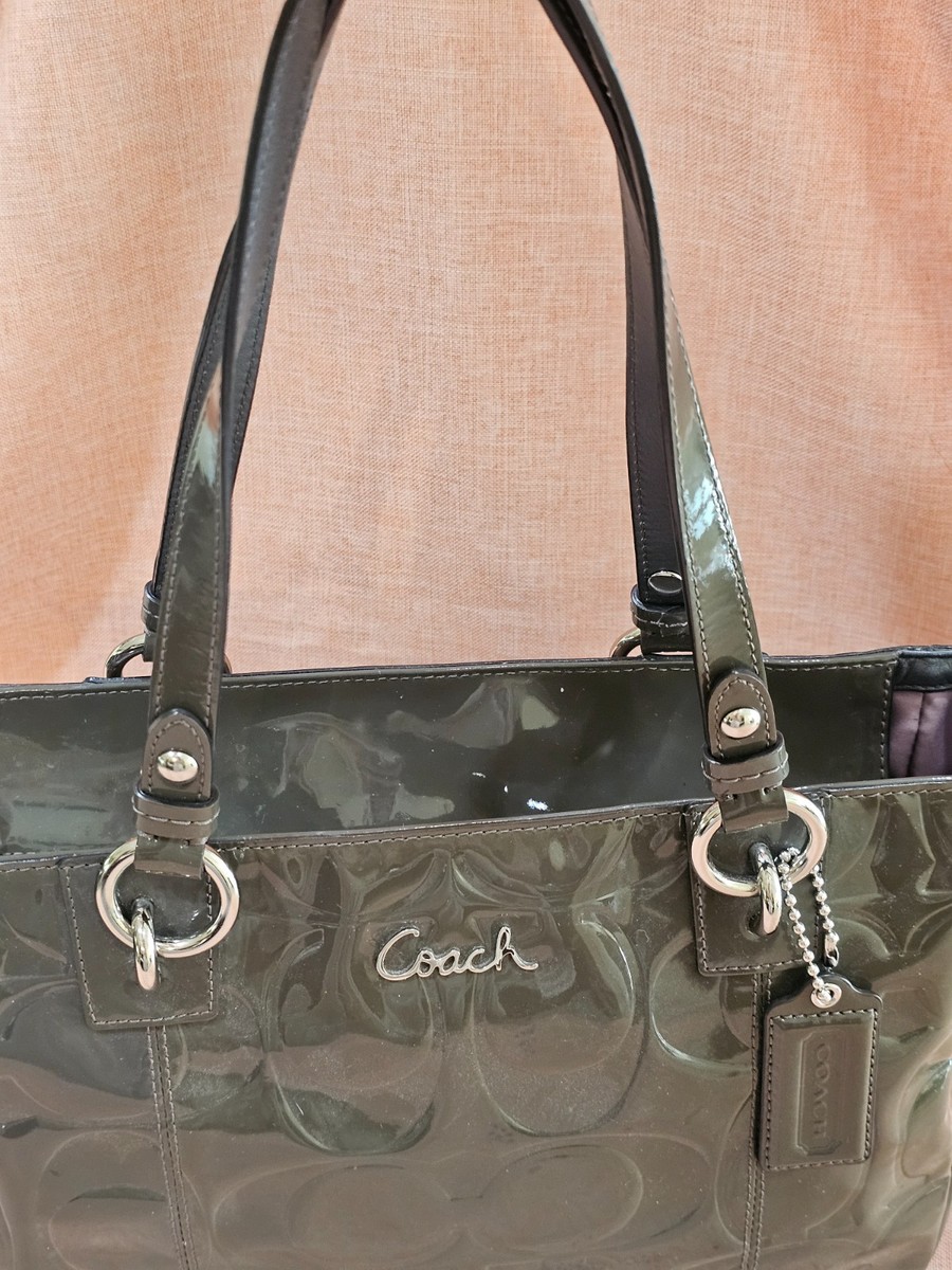 Coach Gallery East West Tote Embossed Patent Leather in Gray Coach