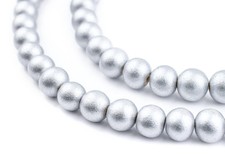 Silver Natural Wood Beads 10mm Round Large Hole 16 Inch Strand
