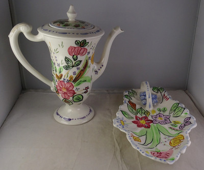 Blue Ridge Rose Marie Teapot w/Lid + Summertime Leaf Celery