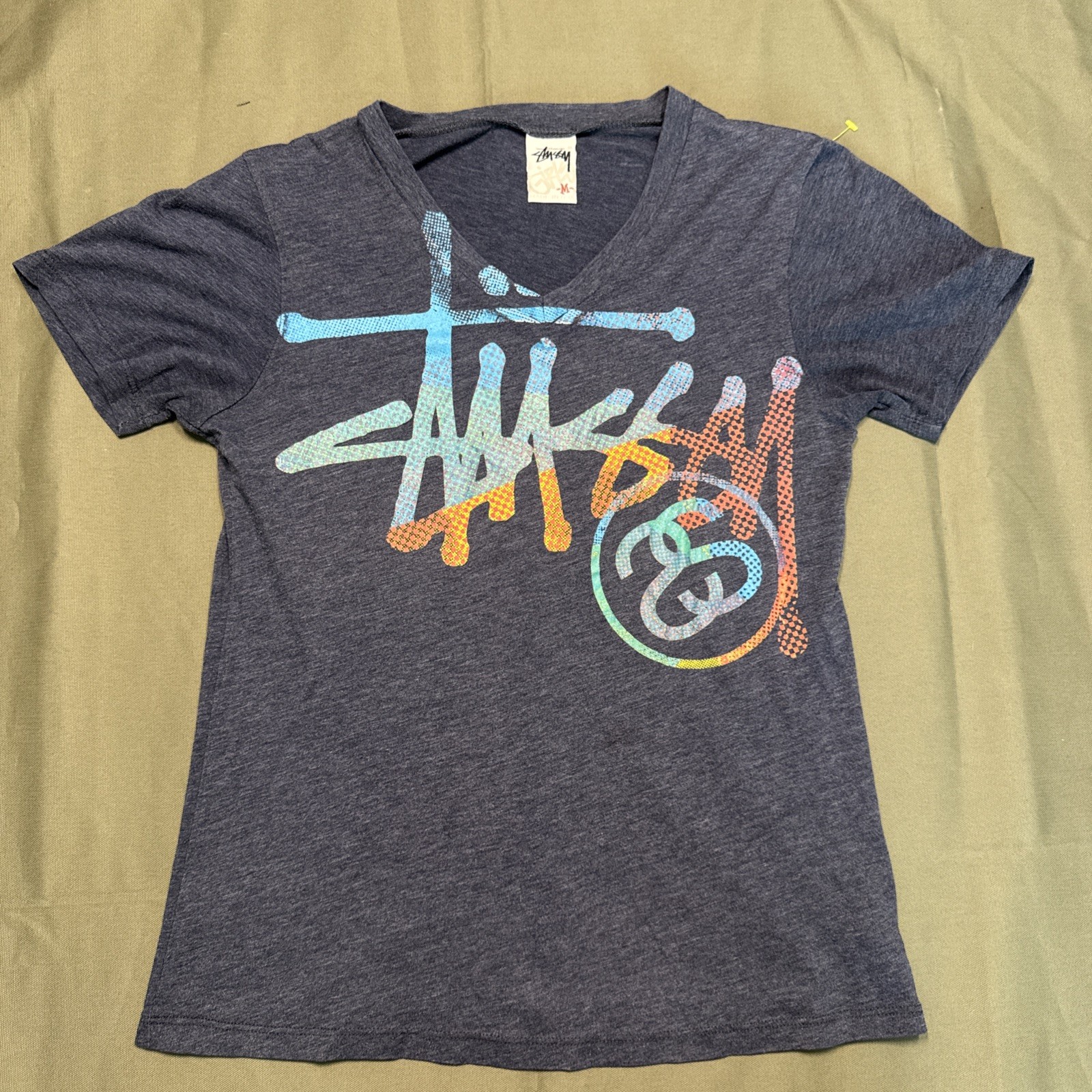 Stussy Girls Graphic T-shirt women’s medium heather blue  Short Sleeve