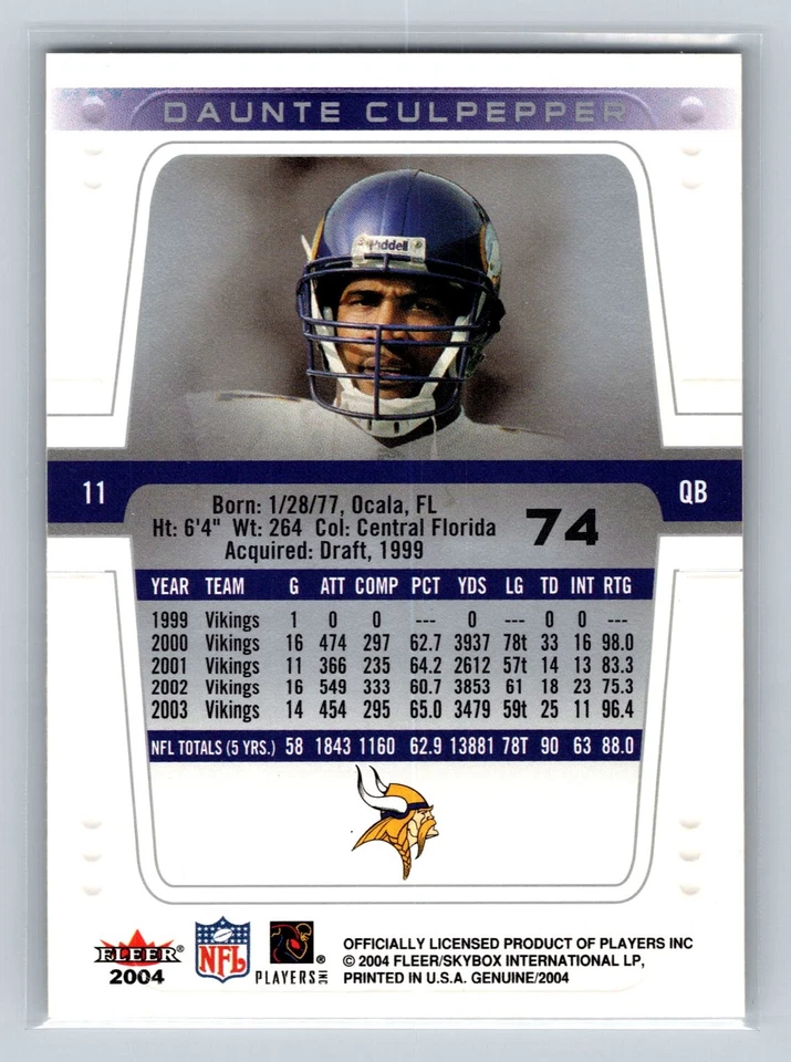 2004 Fleer Genuine #74 Daunte Culpepper - Image 2 of 2