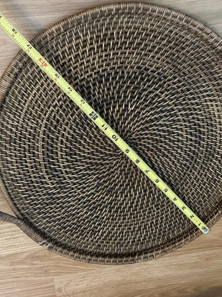 Pampered Chef Woven Selections 17" Round Tray Wicker Rattan Wood Casserole #2145 - Image 2 of 4