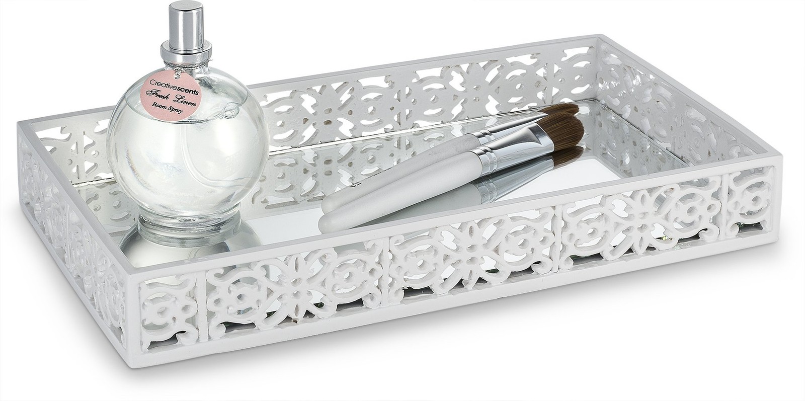 Creative Scents Mirror Janette White Vanity Tray for Bathroom - Small Rectang...