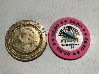 (2) HO-CHUNK  CASINO $2.50 INDIAN casino poker chip & $1 Slot token- Baraboo, WI
