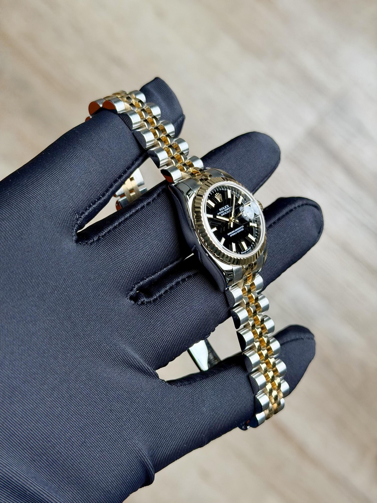 Rolex Datejust 26 Black Index Fluted Jubilee Preowned 2008 179173 image 2