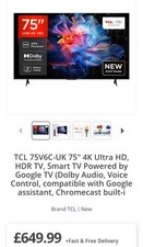TCL V6C Smart TV 75-inch 4K Ultra HD Google TV 75V6C-UK