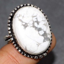 925 Silver Plated Howlite Ring Handmade Gemstone Jewelry Size US 11.5 MJ