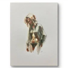 Original Classical Watercolor 8x10  Portrait Nude Female Figure