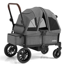 Wagon Stroller for 2 Kids, Collapsible Adjustable Push Pull Handle Bar, 2 Grey