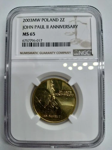 2003 Poland 2 Zloty John Paul II Anniversary NGC MS65 Nordic Gold