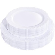 U-QE 60PCS White Plastic Plates for Party - High End Disposable Plates