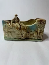 McCoy 1956 Wild West Rare Rodeo Cowboy Planter Mirror Stamped Green Teal Brown