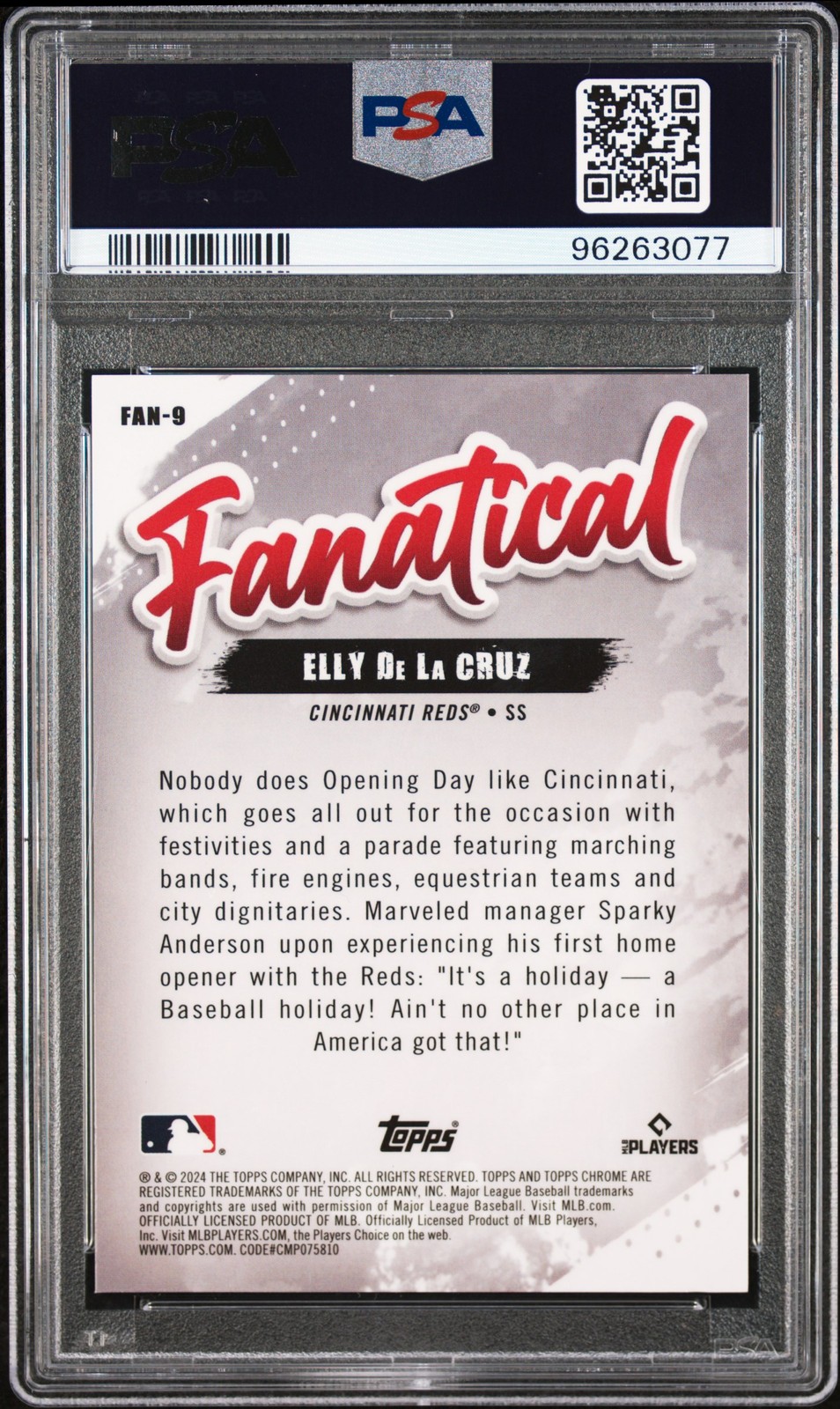 2024 TOPPS CHROME FANATICAL SUPERFRACTOR 1/1 #FAN9 ELLY DE LA CRUZ 1/1 PSA 10 view 2