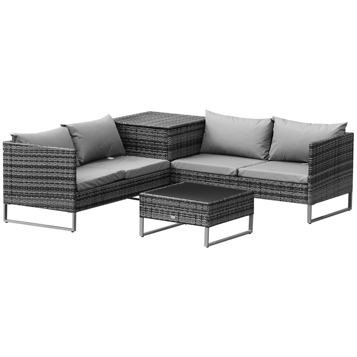Outsunny 4 Piece Rattan Wicker Sofa Loveseat - Mixed Grey - Image 2