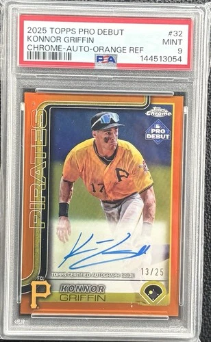 2025 TOPPS PRO DEBUT CHROME KONNOR GRIFFIN RC ORANGE REFRACTOR AUTO PSA 9 #/25