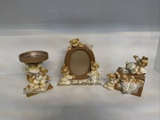 Vintage 3pc set Artisan Flair Inc Teddy Bear PJs Pajamas Bank, frame, candle hld