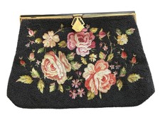 Vintage Art Deco Beaded Evening Bag - Point de Beauvais Floral Embroidery 9  