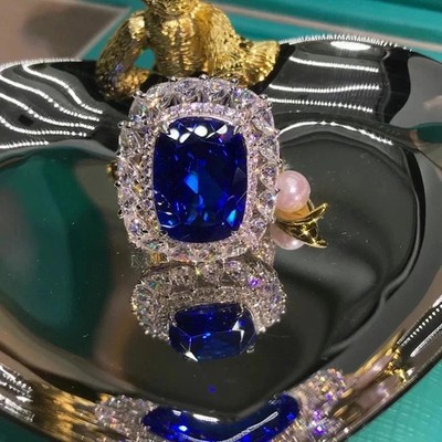 7 Ct Cushion Natural Sapphire Diamond Engagement Ring solid 14k White Gold 8