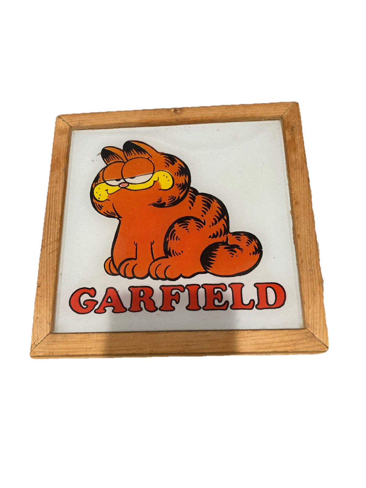 Vintage 1980's GARFIELD The Cat Glass Mirror Picture Carnival Fair