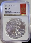 2012 US Silver Eagle $1 NGC MS69 Red Book Label