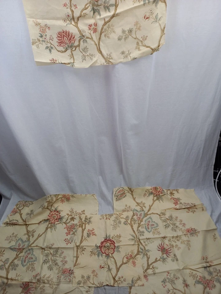 Lewis + Wood Indienne Document pink blue natural fabric remnants x3 31"x26" - Image 2 of 4